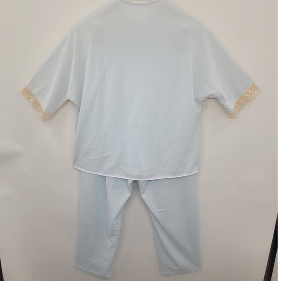 Vanity Fair Vintage Satin Lace Button Up Short Sleeve Pant Pajama Lingerie Set - Picture 3 of 14